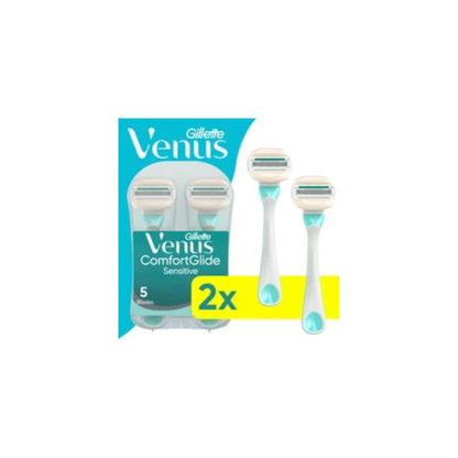Gillette Venus ComfortGlide Sensitive Disposable Razor for Women, 5 Blades with a Touch of Aloe, Water-Activated Moisture Bars, 2ct