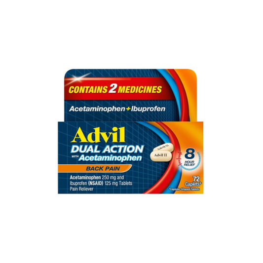 Advil Dual Action Pain Relievers for Back Pain Relief Caplets, 250Mg Ibuprofen and 500Mg Acetaminophen, 72 Count