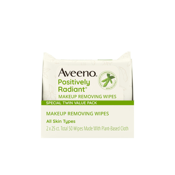 Aveeno Positively Radiant Makeup Remover Wipes, Twin Pack, 2 x 25 Ct
