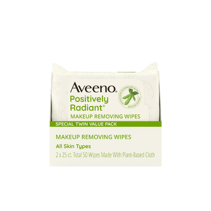 Aveeno Positively Radiant Makeup Remover Wipes, Twin Pack, 2 x 25 Ct
