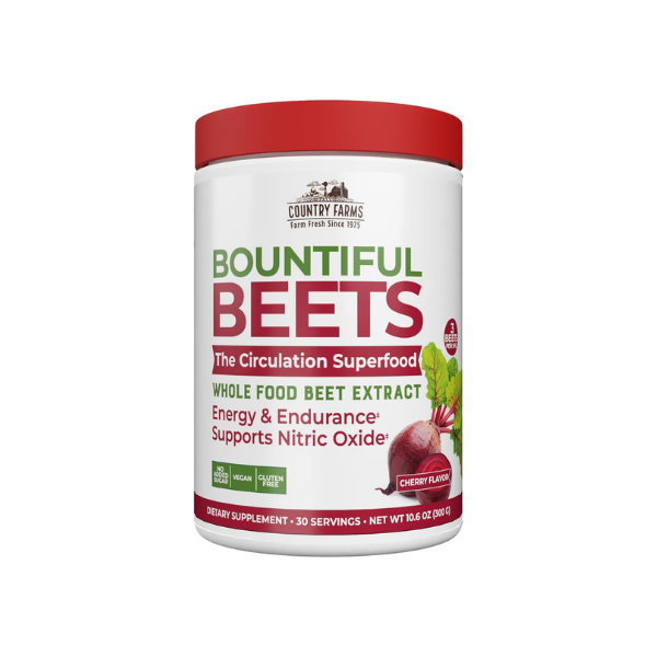 Country Farms Bountiful Beets, Wholefood Beet Extract Superfood, Helps Support Healthy Circulation and Promote Energy, Nitric Oxide Boost, Cherry Flavor, 30 Servings