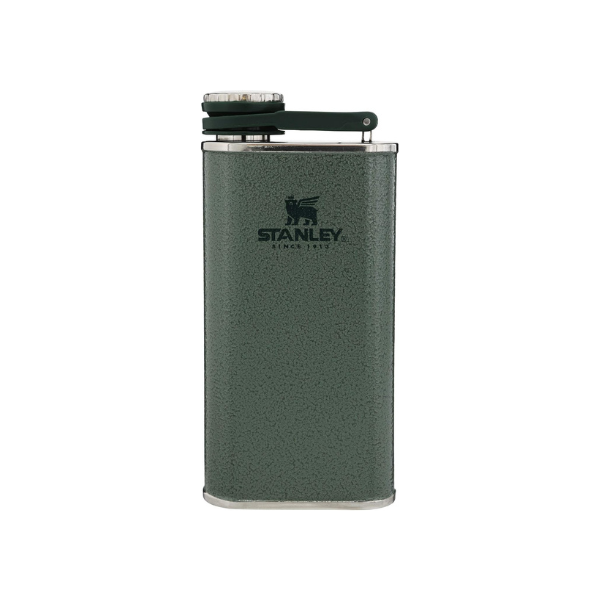 Stanley Classic Easy Fill Wide Mouth Flask 8 oz | Leakproof Hip Flask | Hinge Connected Never Lose Cap | Insulated Stainless Steel Liquor Container | BPA-Free | Hammertone Green
