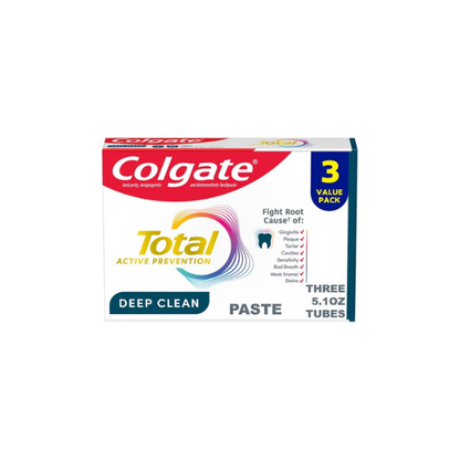 Colgate Total Active Prevention Deep Clean Toothpaste, Mint, 3 Pack, 5.1 oz