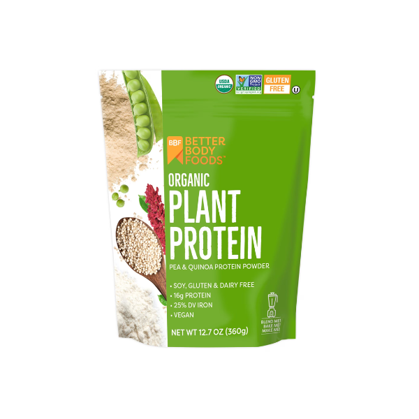 BetterBody Foods Organic Plant Based Protein Powder, 16g of Protein 24% DV, Vegan, 12.7 oz
