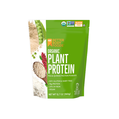 BetterBody Foods Organic Plant Based Protein Powder, 16g of Protein 24% DV, Vegan, 12.7 oz