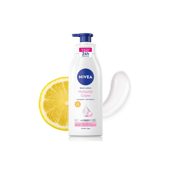 Nivea Natural Glow Body Lotion with SPF 15, Vitamin C, Lightweight Moisturizing Lotion for Daily Use, 13.52 Fl Oz (Pack of 1)