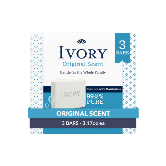 Ivory Gentle Bar Soap, Designed for Whole Family, 99.44% Pure Formula, Plant-Based Cleanser, Made Without Heavy Perfumes, Parabens & Phthalates, For All Skin Types, Original Scent, 3.17 oz (3 Count)