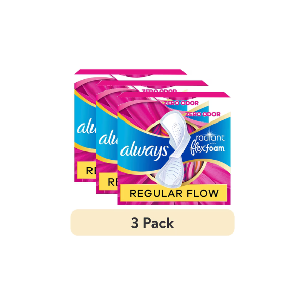 (3 pack) Always Radiant with FlexFoam Pads, Size 2, Heavy, Wings, 48 Count