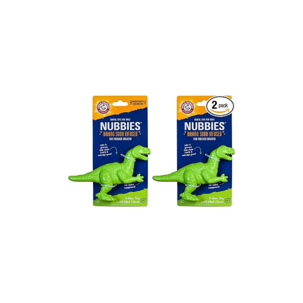 Arm & Hammer for Pets Nubbies Dental Toys T-Rex Dental Chew Toy for Dogs Best Dog Chew Toy for Moderate Chewers Reduces Plaque & Tartar Buildup Without Brushing, Mint Flavor (Pack of 2)