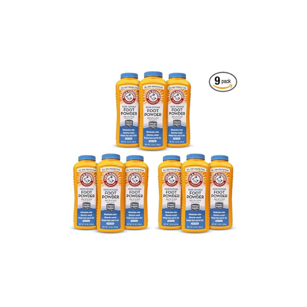 Arm & Hammer Foot Powder for Shoes & Feet, Talc-Free Odor & Moisture Control for Men & Women, 7 oz (9 Pack)