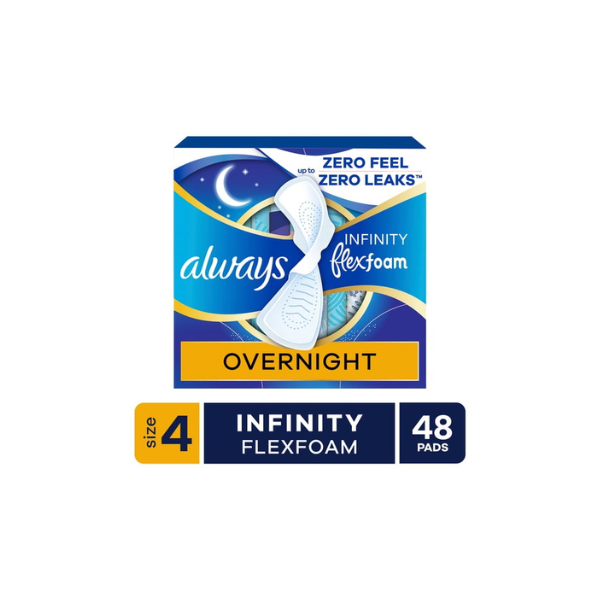 Always Infinity FlexFoam Pads, Size 4, Overnight, Wings, Unscented, 48 Count