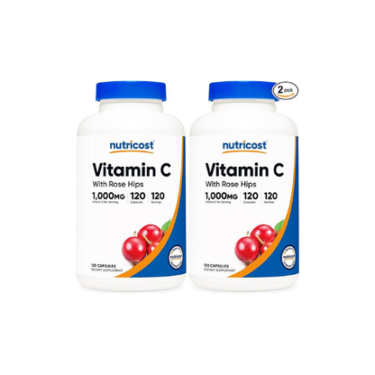Nutricost Vitamin C with Rose Hips 1025mg, 120 Capsules - Vitamin C 1000mg, Rose Hips 25mg, Premium, Non-GMO, Gluten Free Supplement (Pack of 2)
