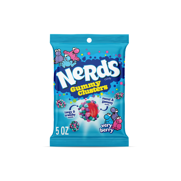 (2 pack) NERDS Gummy Clusters, Candy, Very Berry, Crunchy and Gummy, 5 oz