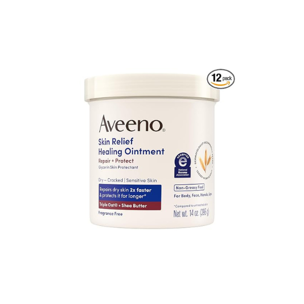 Aveeno Skin Relief Healing Ointment, Fragrance-Free, Jar 14 Ounce (Pack of 12)