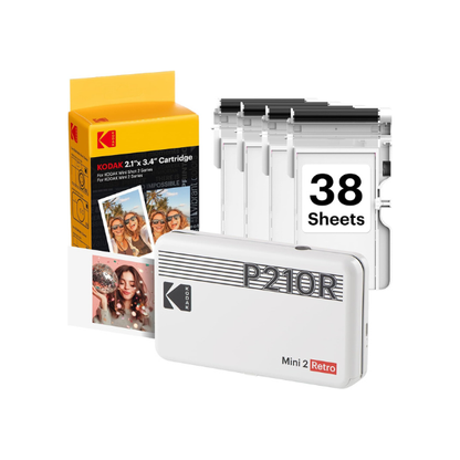 KODAK Mini 2 Retro 2x3 Portable Photo Printer, 4PASS, 38 Sheets, White