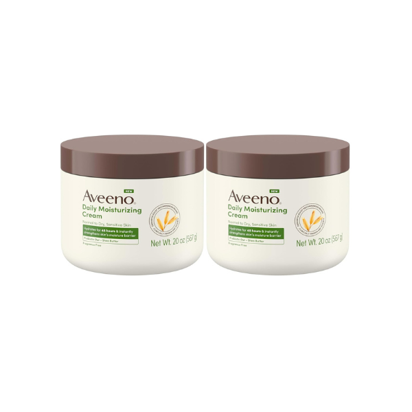 Aveeno Daily Moisturizing Cream with Prebiotic Oat & Shea Butter for Body,Face & Hands Moisturizer Cream,Hydrates Normal to Dry,Sensitive Skin,Fragrance Free,Non-Comedogenic,20 oz,(Pack of 2)