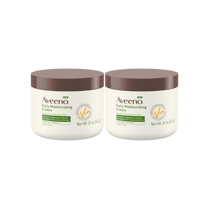 Aveeno Daily Moisturizing Cream with Prebiotic Oat & Shea Butter for Body,Face & Hands Moisturizer Cream,Hydrates Normal to Dry,Sensitive Skin,Fragrance Free,Non-Comedogenic,20 oz,(Pack of 2)