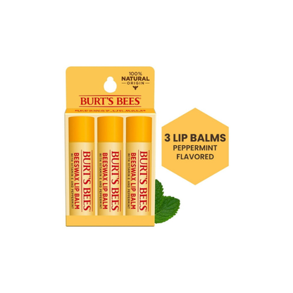 Burt's Bees 100% Natural Origin Beeswax Moisturizing Lip Balm with Vitamin E & Peppermint Oil, 3 Pack