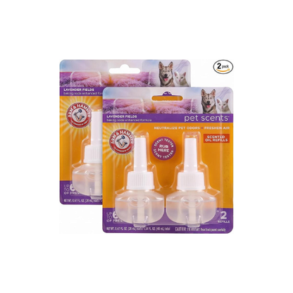 Arm & Hammer For Pets Scents Plug-in Scented Oil Refills in Lavender Fields, 4-Pack | Home Deodorizer For Pet Smells | Room Deodorizer for Homes with Pets, 0.67 Fl Oz x 2