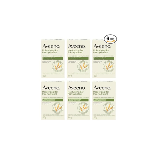 Aveeno Gentle Moisturizing Bar Facial Cleanser with Nourishing Oat for Dry Skin, Fragrance-free, Dye-Free, & Soap-Free, 3.5 oz (Pack of 6)