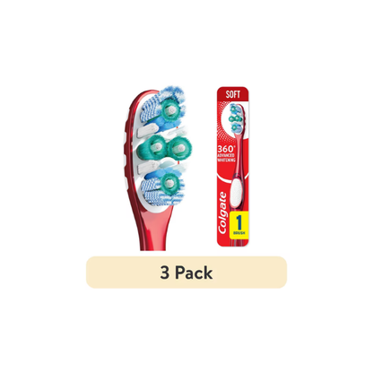 (3 pack) Colgate 360 Advanced Whitening Toothbrush, Soft Adult Toothbrush, 1 Pack
