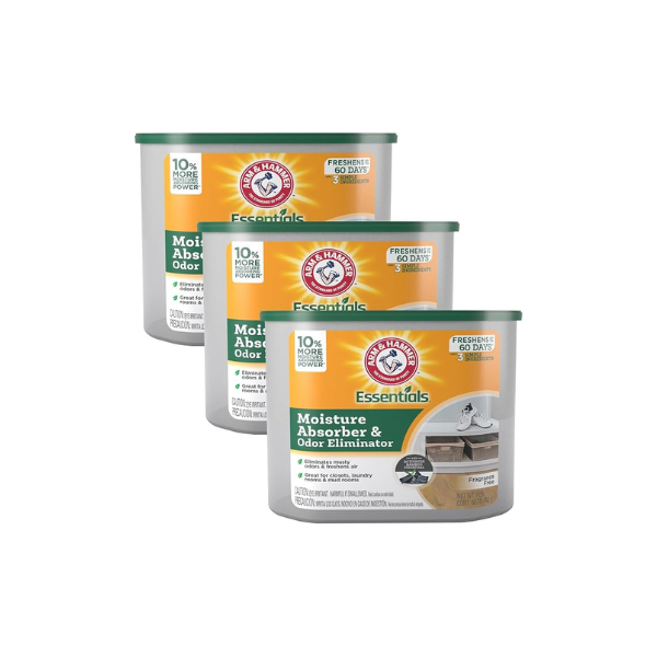 Arm & Hammer Essentials Disposable Moisture Absorber and Odor Eliminator Tub, Fragrance Free, 1 lb., Attracts and Traps Excess Moisture, Ideal Closet Dehumidifier (Pack of 3)