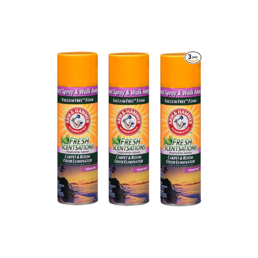 Arm & Hammer Fresh Scentsations Carpet & Room Odor Eliminator Spray, Island Mist, Vacuum-Free Foam, Just Spray and Walk Away, 15 oz (Pack of 3)