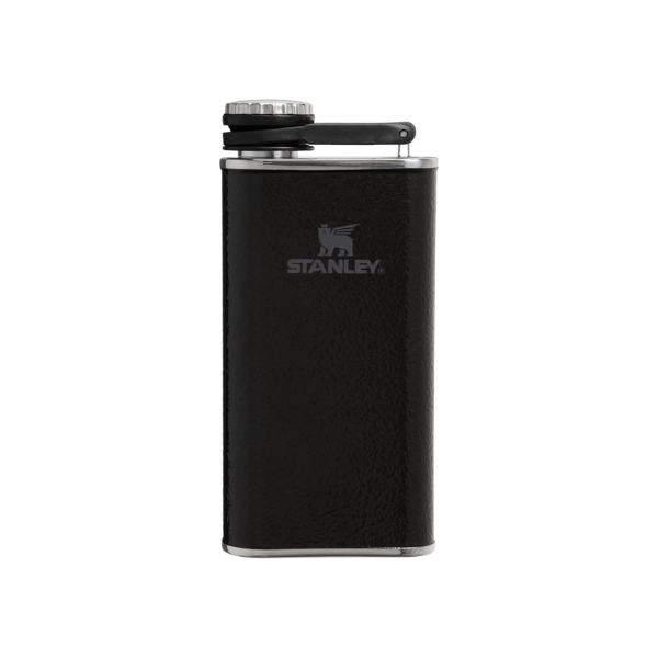 Stanley Classic Easy Fill Wide Mouth Flask 8 oz | Leakproof Hip Flask | Hinge Connected Never Lose Cap | Insulated Stainless Steel Liquor Container | BPA-Free | Hammertone Black