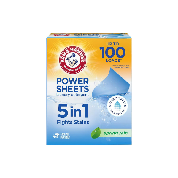 ARM & HAMMER 5-in-1 Power Sheets Laundry Detergent, Spring Rain, 50 Count