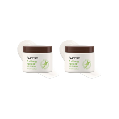 Aveeno Positively Radiant Moisturizing Face & Neck Night Cream with Tone Correcting Soy & Niacinamide,Night Cream Targets Dull Skin-& Evens Skin Tone-& Texture,Hypoallergenic,1.7 oz,(Pack of 2)