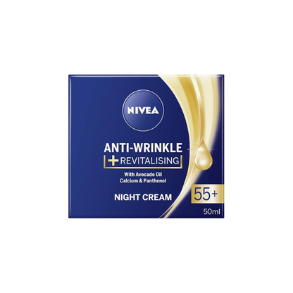 NIVEA Anti-Wrinkle Restorative Night Cream 55+ – Rich Regenerating Moisturizer with Avocado Oil, Calcium & Panthenol, 50 ml Mature Skin Care for Overnight Renewal