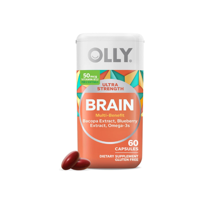 OLLY Ultra Strength Brain Softgels, Omega-3s, Vitamins B6 and B12-60 Count