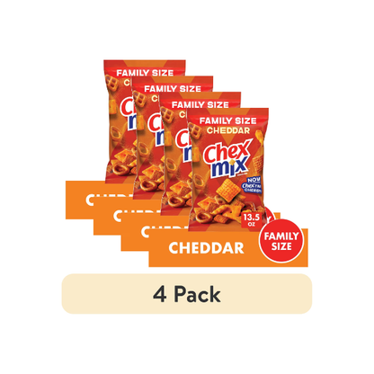 (4 pack) Chex Mix Cheddar Snack Mix, Savory Snack Bag, Family Size, 13.5 oz