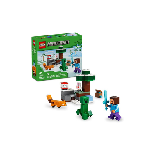 LEGO Minecraft Steve’s Taiga Adventure Building Toy for Boys & Girls - Video Game Playset & Toy Figures for Kids, Ages 6 + - W/2 Minifigures & 2 Pretend Play Animals - Gift Idea for Birthdays - 21583
