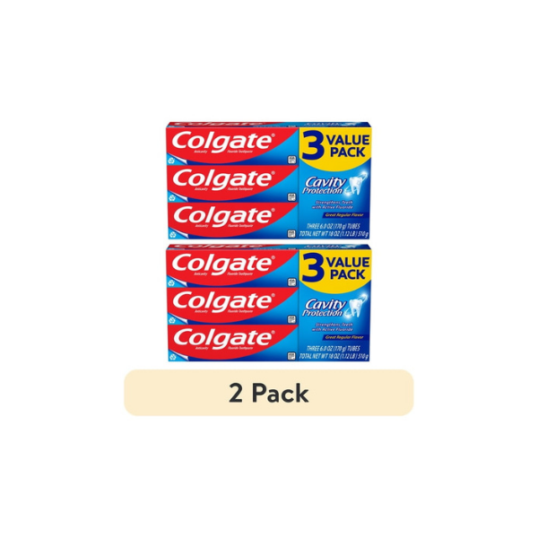 (2 pack) Colgate Cavity Protection Fluoride Toothpaste, Great Regular Mint Flavor, 3 Pack, 6 oz