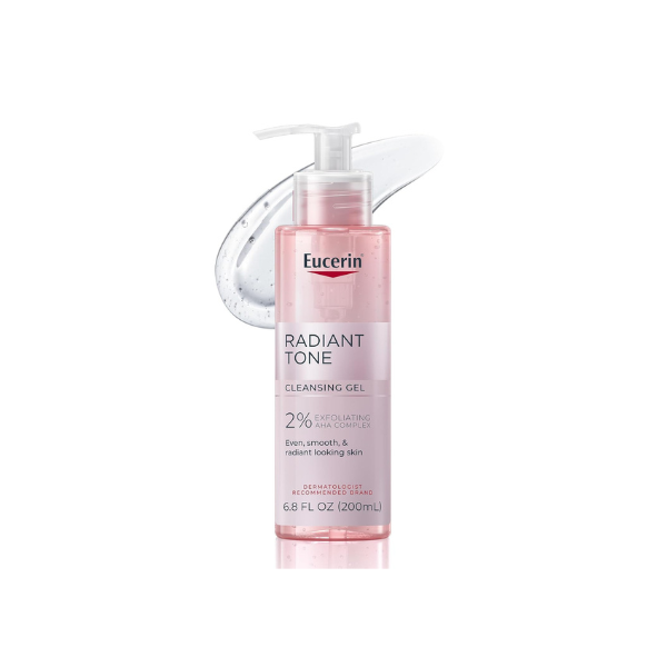 Eucerin Radiant Tone Face Cleanser Gel with 2% Exfoliating AHA Complex, Gentle Face Wash Improves Skin Clarity and Boosts Radiance, All Skin Types, 6.8 Fl Oz Bottle