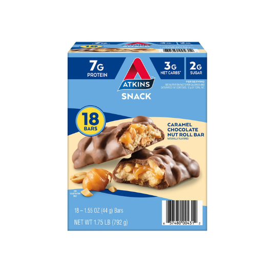 Atkins Anytime Snacks, Snack Bar, Caramel Chocolate Nut Roll, 18 ct.