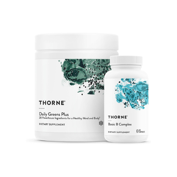 THORNE - Energy Bundle - Daily Greens Plus & Basic B Complex - Promotes Cellular Energy and Physical Endurance - 30 Servings