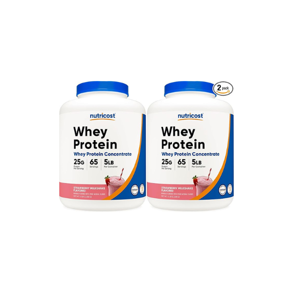 Nutricost Whey Protein Concentrate (Strawberry Milkshake) 5LBS - Gluten Free & GMO Free (Pack of 2)