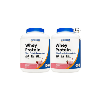 Nutricost Whey Protein Concentrate (Strawberry Milkshake) 5LBS - Gluten Free & GMO Free (Pack of 2)
