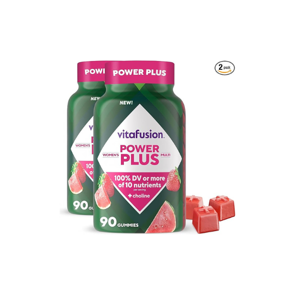 Vitafusion Power Plus Women’s Multivitamin Gummies,100% Daily Value or More of 10Nutrients,HelpsSupport Nerve,Energy Metabolism,Bone & Immune Health,Strawberry & Watermelon Flavor,90 Count (Pack of 2)