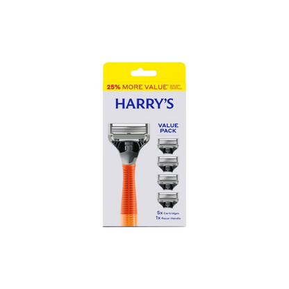 Harry's Men's 5-Blade Shaving Razor with 5 Refill Cartridges, Ember Orange