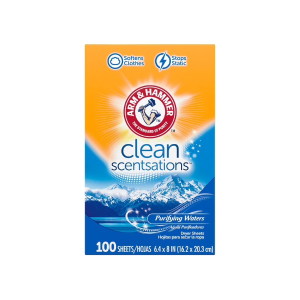ARM & HAMMER Fabric Softener Dryer Sheets, Purifying Waters, 100 Count