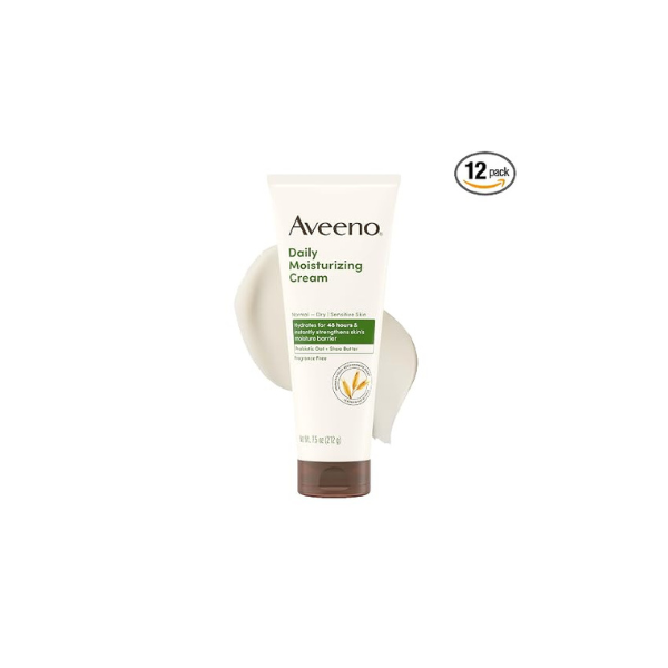Aveeno Daily Moisturizing Cream Face,Hand,Body Moisturizer w/Prebiotic Oat&Shea Butter,for Normal to Dry or Sensitive Skin,Hydrates for 48 Hours,Fragrance-Free&Non-Comedogenic, 7.5 Ounce (Pack of 12)