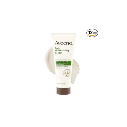 Aveeno Daily Moisturizing Cream Face,Hand,Body Moisturizer w/Prebiotic Oat&Shea Butter,for Normal to Dry or Sensitive Skin,Hydrates for 48 Hours,Fragrance-Free&Non-Comedogenic, 7.5 Ounce (Pack of 12)