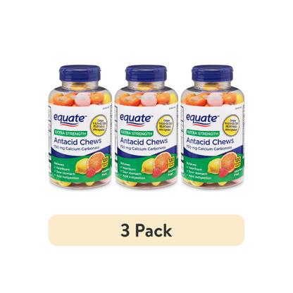 (3 pack) Equate Extra Strength Calcium Carbonate Antacid Chewable Tablets for Heartburn Relief, 120 Count