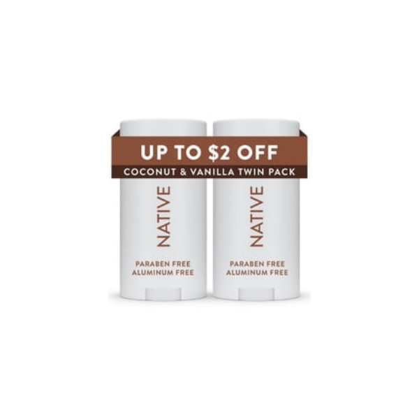 Native Deodorant, Aluminum Free, Coconut & Vanilla, 2.3 oz, 2 Count