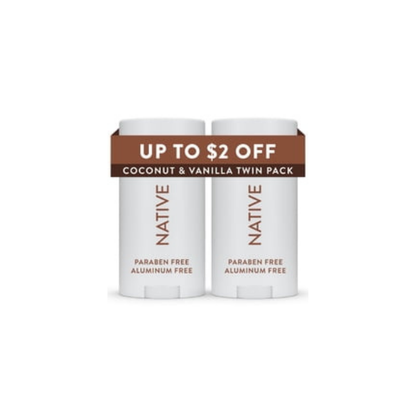 Native Deodorant, Aluminum Free, Coconut & Vanilla, 2.3 oz, 2 Count