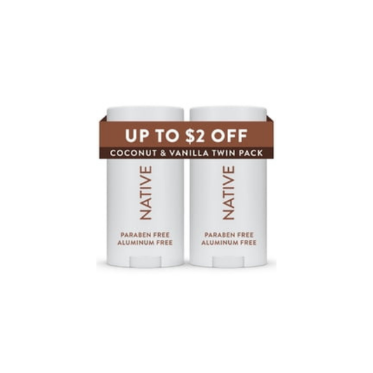 Native Deodorant, Aluminum Free, Coconut & Vanilla, 2.3 oz, 2 Count