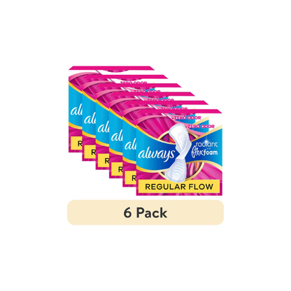 (6 pack) Always Radiant with FlexFoam Pads, Size 2, Heavy, Wings, 48 Count